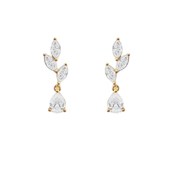 CZ Leaf Drop Earrings - Picture 1 of 2